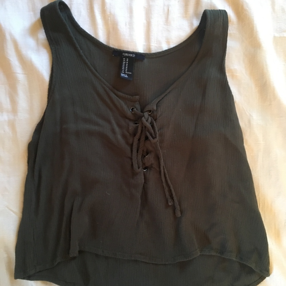 forest green tie-front tank top
